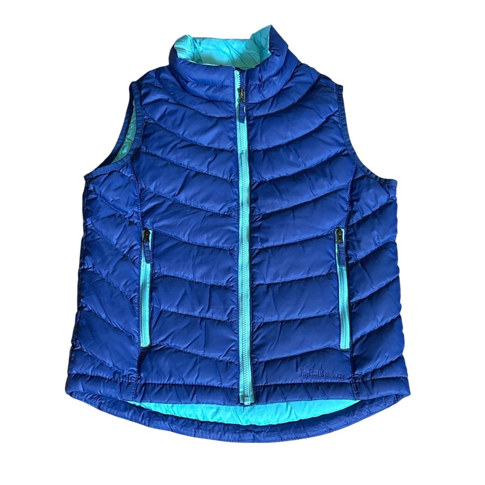 L.L. Bean Blue & Aqua Quilted Down Puffer Vest, Child's Size 8, *Flaw*
